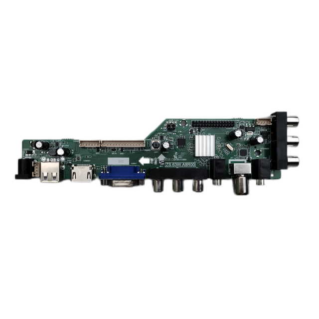 ZS.63W.A8R00 Universal LED TV Board with DVB-T2 TNT Screen Power Supply Voltage 3.3V 5V or 12V and Remote Switching Resolution