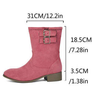 Bottines à talons carrés bas pour femme, grande taille 48, bout rond, avec boucles sur le dessus, coupe large, en daim - Product Image 6