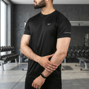 T-shirt noir surdimensionné 100 % coton pour homme, léger, en tissu tricoté 240 grammes, col rond court, chemises unies, motif uni - Product Image 3