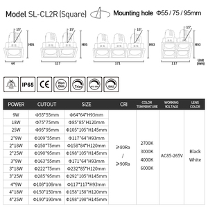 <span class=keywords><strong>Spot</strong></span> encastré carré réglable LED COB sans scintillement 9w 18w 25w Plafonnier LED <span class=keywords><strong>Spot</strong></span> Down Light pour salon - Product Image 2