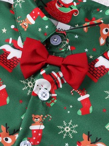 HP Kids Toddler Baby Boy Christmas Clothes Santa Print Button Down Shirt Shorts Set Gentlemen Outfits KBCS-014 - Product Image 5