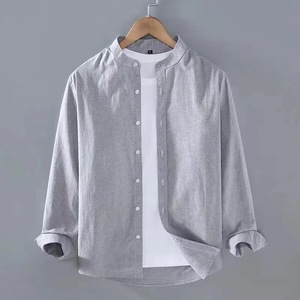 Camisa de primavera para <span class=keywords><strong>hombre</strong></span>, cárdigan con <span class=keywords><strong>cuello</strong></span> levantado y una botonadura, camisa de manga larga holgada de gran tamaño, Top de otoño para <span class=keywords><strong>hombre</strong></span> de longitud media - Product Image 5