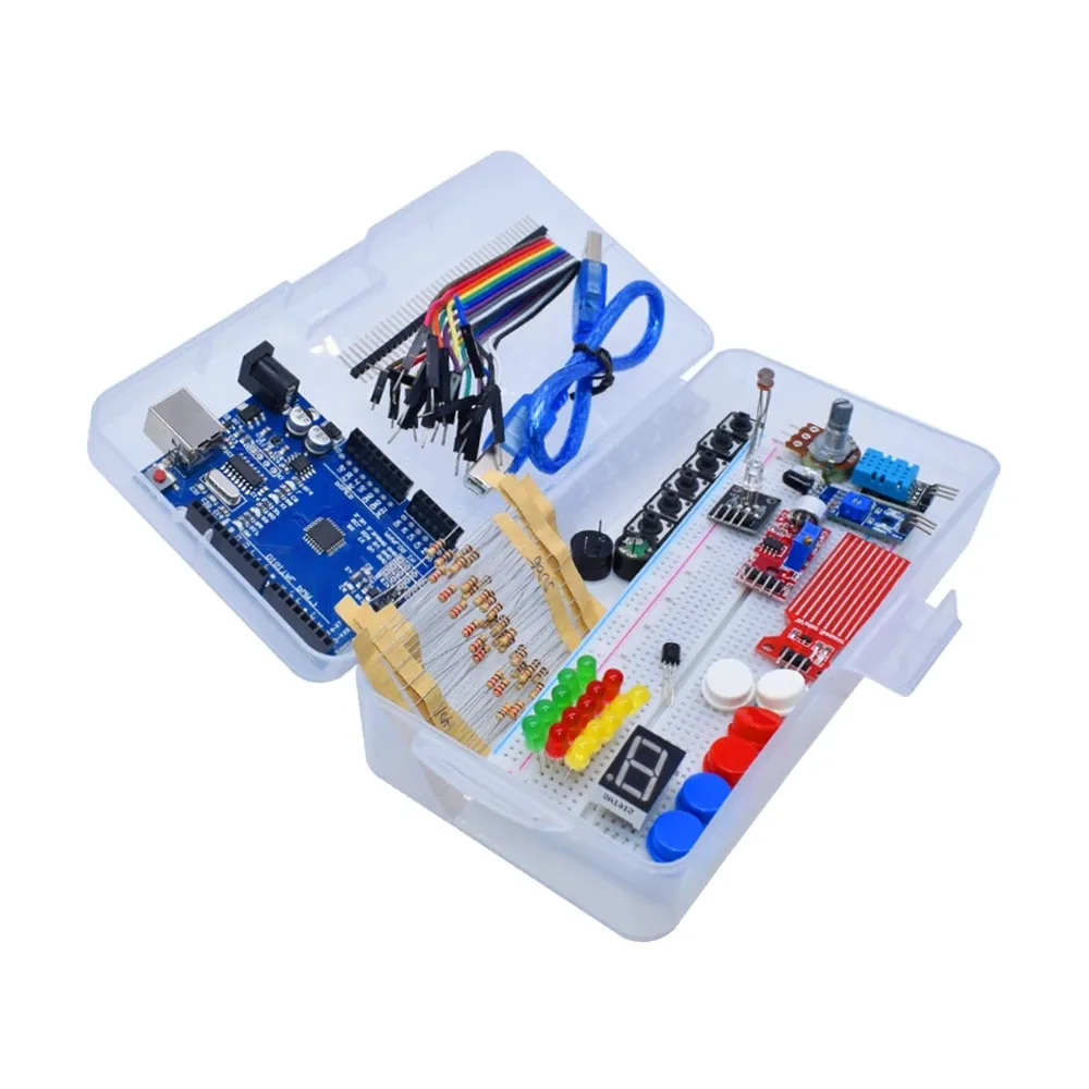Breadboard Basic simple learning kit, sound/water level/humidity/distance detection, LED control,starter kit for uno r3