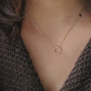 Chic Nhật Bản Phong Cách 14K Vàng Mạ S925 Sterling Silver Blue Biển Huyền Thoại Đầy Đủ Kim Cương Vòng Tròn Chuỗi Cổ Áo Cho Phụ Nữ - Product Image 3