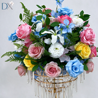 Bunga Bola Sutra Buatan Warna Putih Pink Biru Dengan Daun Hijau 50cm Dekorasi Bunga Pernikahan Pesta