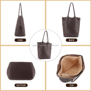 Sac fourre-tout tissé à la main en cuir de vache véritable pour femmes - Product Image 4