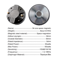 Haut-parleur de compression en titane XY350-1S 34 mm HF, aimant aérospatial 34 noyaux, 60 W max, 8 ohms, pour réparation de haut-parleurs et audio DIY