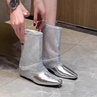 Bottines élégantes à talon épais et bout pointu en maille respirante pour femme, collection été 2026, semelle extérieure en caoutchouc argenté