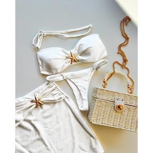 Conjunto de Bikini de Lujo de Dos Piezas para Mujer, de Tela Personalizada, con Diseño de Estrella de Mar Arrugada, de un Solo Hombro, de Secado Rápido, con Push-up y Tanga en V, en Tendencia - Product Image 3