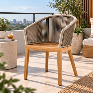 Chaise de jardin contemporaine en rotin avec structure en teck et pieds effilés, mobilier d'extérieur pour patio ou terrasse - Product Image 5