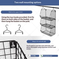 Panier de rangement mural pliable minimaliste à double niveau en métal multi-usages pour chambre à coucher, croisé, avec crochets, pour le linge