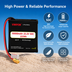 Batterie de drone Viwipow haute performance 6S 10000mAh 22.2V 50C, batterie semi-solide LiCoO2 Cathode XT90, prise personnalisée - Product Image 3