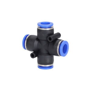 Pneumatic <b>Connector</b> Blue Black Plastic <b>Quick</b> Connect 5 Way Cross Shape PZA 6 Multi Channel PBT Material - Product Image 1