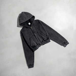 เสื้อฮู้ดซิปเต็มตัวทรงหลวม แบรนด์ KingSen รุ่น Heavyweight Washed French Terry Fleece สำหรับผู้หญิง แบบ OEM สั่งทำพิเศษ ทรงครอป - Product Image 5