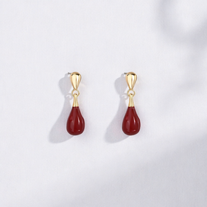 Meilleures boucles d'oreilles clous pour femmes, en laiton plaqué or 14K, émail rouge bordeaux, forme goutte, minimalistes, sans plomb, pour soirée romantique, commande en gros, OEM - Product Image 1