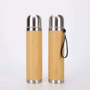 2020 Neue umwelt freundliche maßge schneiderte Bambus schale Edelstahl Wasser flasche Kugel Vakuum flasche 50 Stück Mindest bestellmenge