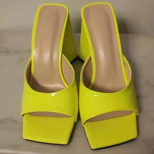 Solid Florescent Color Summer Heels Women Sexy Sandals on Chunky Heel Dress Shoes <b>Big</b> Size 45 Non - Product Image 6