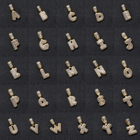Breloque lettre initiale plaquée or pour collier, alphabet de A à Z, pendentif en laiton et zircon pour la fabrication de bijoux