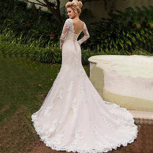 Wedding Dress Mermaid <b>Lace</b> Scalloped Neck Backless <b>White</b> Polyester Fiber Natural Waistline - Product Image 3