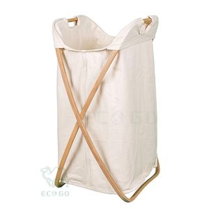 Cesto de Ropa Plegable de Bambú Natural con Asas para Dormitorio y Baño - Product Image 1
