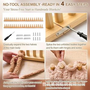 Base de madera para manualidades con hilo, bastidor ajustable de madera maciza para tejer mantas, bufandas y otras creaciones con hilo. - Product Image 5