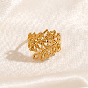 Anillo hueco exagerado de moda para mujer, anillo de diseño de hoja exagerada ajustable, bisutería de acero inoxidable al <span class=keywords><strong>por</strong></span> <span class=keywords><strong>mayor</strong></span> - Product Image 4