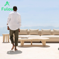 Canapé de jardin personnalisé, chaise longue incurvée, canapé modulaire d'extérieur, structure en aluminium, coussins imperméables pour patio, villa, hôtel