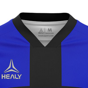 Camiseta de fútbol de otoño para hombre con diseño de rayas verticales negras y azules, 100% poliéster, cuello en V, manga larga, fútbol a prueba de viento con estilo maduro - Product Image 3