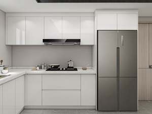 Gabinetes de Cocina con Acabado Brillante Blanco, Puerta Plana, Encimera de Cuarzo Estampado, Estilo Minimalista, Ecológico, Modular para Apartamento - Product Image 3