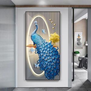 Peinture murale en porcelaine de cristal LED 5D personnalisée en usine, motif paon, pour salon, tableau en verre, images de paons - Product Image 4