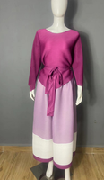 Nouvelle Collection : Ensemble Deux Pièces Plissé Issey Miyake pour Femme, Grande Taille, Manches Trois-Quarts, Patchwork Coloré, Style Africain Tendance et Élégant