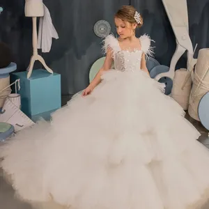 Abiti <span class=keywords><strong>da</strong></span> ragazza di fiori bianchi per matrimonio per bambini festa di ragazze spettacolo <span class=keywords><strong>principessa</strong></span> abiti <span class=keywords><strong>da</strong></span> ballo a strati di compleanno - Product Image 3