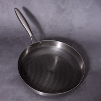 Panci Penggorengan anti lengket, kompor induksi penghemat energi minyak 8/9/10/11 inci Tri Ply Stainless Steel sarang lebah datar Set