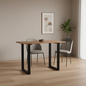 Acacia <b>Wood</b> <b>Dining</b> <b>Table</b> Natural Black Modern Rectangle <b>Metal</b> Legs 4 Seater Home Furniture - Product Image 2