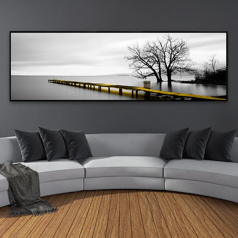 Ruhige See oberfläche Gelbe lange Brücken szene Leinwandbilder Poster druckt Wand kunst bilder für Wohnzimmer-Wohnkultur