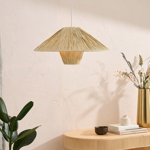 Lustre en corde de chanvre rétro japonais, forme de tambour, source de lumière LED E27, couleur blanche, utilisation pour hôtel, salle de banquet, restauration - Product Image 4