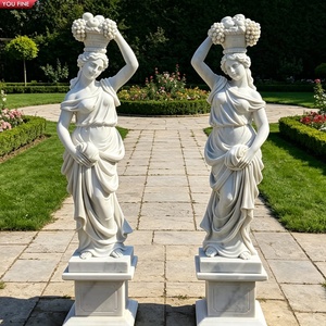 YOUFINE Coppia di Sculture in Marmo Bianco a Grandezza Naturale della Dea della Raccolta, <span class=keywords><strong>Statua</strong></span> di Ceres con Cesto di Frutta sulla <span class=keywords><strong>Testa</strong></span> per Decorazione Bilaterale da Giardino - Product Image 1