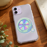 Pack d'autocollants Kawaii personnalisés en vinyle holographique brillant découpé, thème cassette rétro, disquette, CD, pour bouteille d'eau, ordinateur portable, coque de téléphone