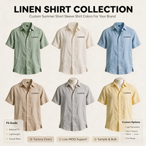 Camicie in <span class=keywords><strong>Lino</strong></span> da <span class=keywords><strong>Uomo</strong></span> a Maniche Corte, Casual con Bottoni, per Estate, Spiaggia, Matrimonio, con Colletto Rovesciato - Product Image 3