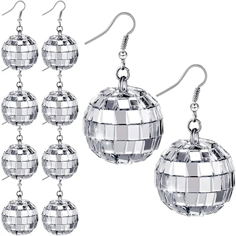 EH22831 الساخن بيع مجوهرات الأزياء الفضة ديسكو كبير دائرة الكرة الزجاج بيان قطرة القرط قلادة سوار النساء بالجملة