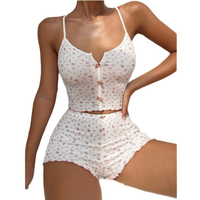 Ensemble de pyjama décontracté d'été pour femme, style russe, ODM, taille élastique, imprimé floral, tricoté, manches courtes, doux