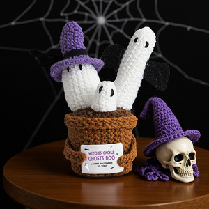 2025 di vendita calda di regali creativi di Halloween per ufficio decorazione Desktop <span class=keywords><strong>pianta</strong></span> artificiale in vaso Crochet <span class=keywords><strong>zucca</strong></span> fantasma <span class=keywords><strong>pianta</strong></span> in vaso - Product Image 3