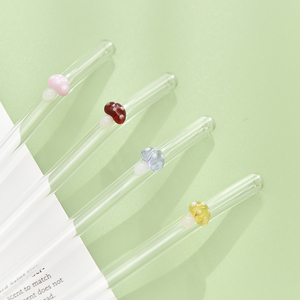 <span class=keywords><strong>Paille</strong></span> en <span class=keywords><strong>verre</strong></span> borosilicate de haute qualité <span class=keywords><strong>avec</strong></span> motif champignon 3D et nœud rose, couleur personnalisable, compatible lave-vaisselle - Product Image 2