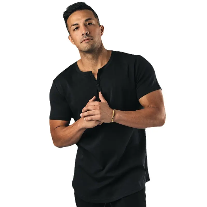 Wholesale Muscle Fitness Men Sports Leisure Light Fashion Short Sleeve T Shirt With Buttons