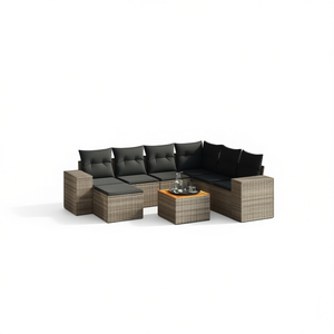Conjunto de Sofás de Jardín de Ratán Gris Oscuro, 6 Plazas, Diseño Contemporáneo para Exteriores - Product Image 1