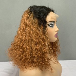 Perruques en cheveux humains Bob T1B/350, couleur bicolore, SDD 14 pouces, fermeture en dentelle 4*4, perruque bouclée de luxe, 210 grammes - Product Image 2