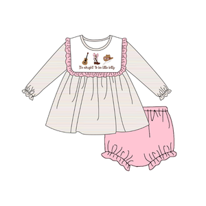 Robe décontractée brodée rose à volants et rayures pour filles, collection automne-hiver, assortie pour frères et sœurs, avec bottes et chapeau, ODM - Product Image 6