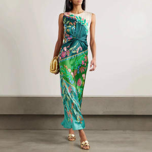 Vestido de fiesta sencillo con estampado de retazos vintage, vestido Maxi informal con cuello redondo para mujer Primavera Verano, vestido elegante sin mangas para mujer 2025 - Product Image 5