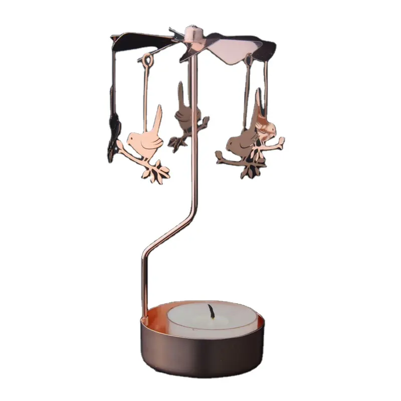 Custom tealight rotary candle holders rose gold with bird in cheap price