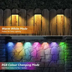 태양 울타리 조명 따뜻한 흰색과 RGB 모드 태양 장식 조명 울타리 계단 벽